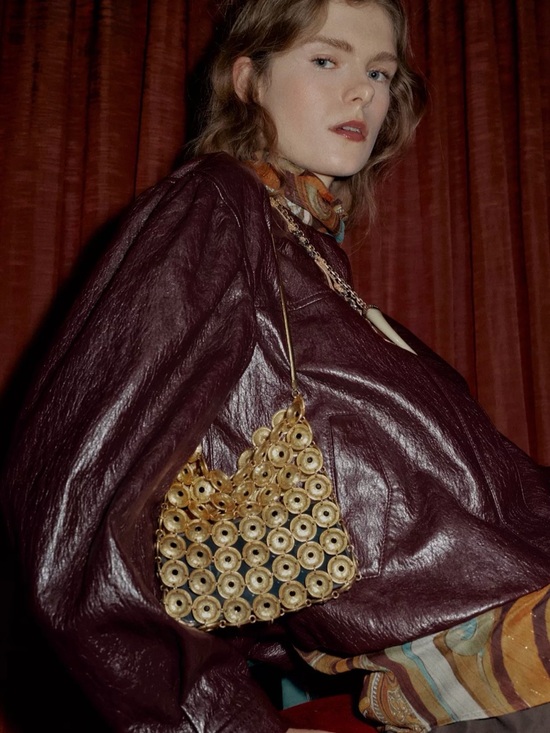Zara Handbags - Zara Gold Circular Beaded Mini Shoulder Bag
